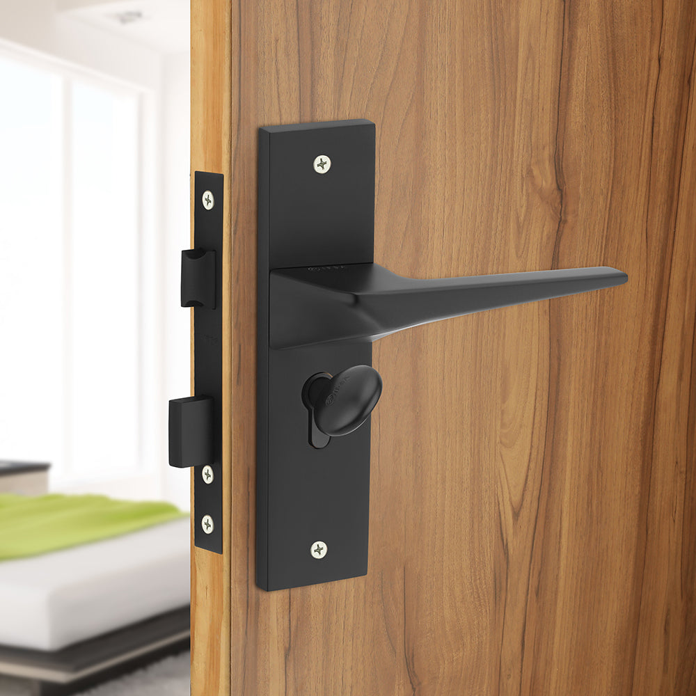 IPSA Smoke Moderna Handle Series on 8" Plate CYS Lockset with 60mm Coin and Knob - Matte Finish BLACK